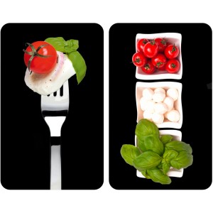 Wenko Herdabdeckplatten Caprese 2er Set mit Tomaten, Mozzarella und Basilikum.