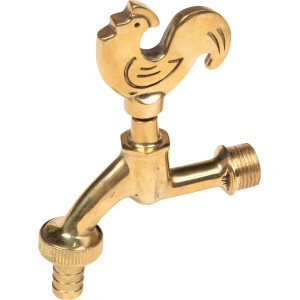 Floraworld Zier-Wasserhahn aus Messing mit Hahn in Form eines Hahns für Regentonnen.