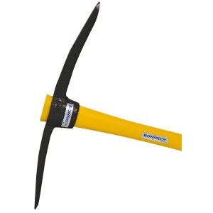 Sonneck Spitzschneidhacke mit gelbem Glasfaserstiel für Bodenbearbeitung.