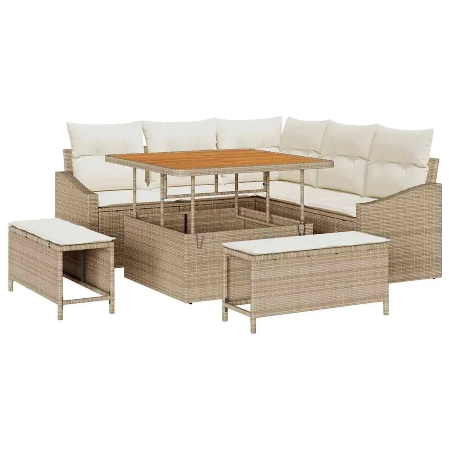 vidaXL Gartensofa-Set mit Kissen mit Speicher 8 Stk Beige Poly Rattan 33645 günstig online kaufen