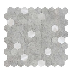 Selbstklebende Mosaikfliesen im Hexagon-Design, hellgrau und silberfarben, 0,88m² (11 Stück).