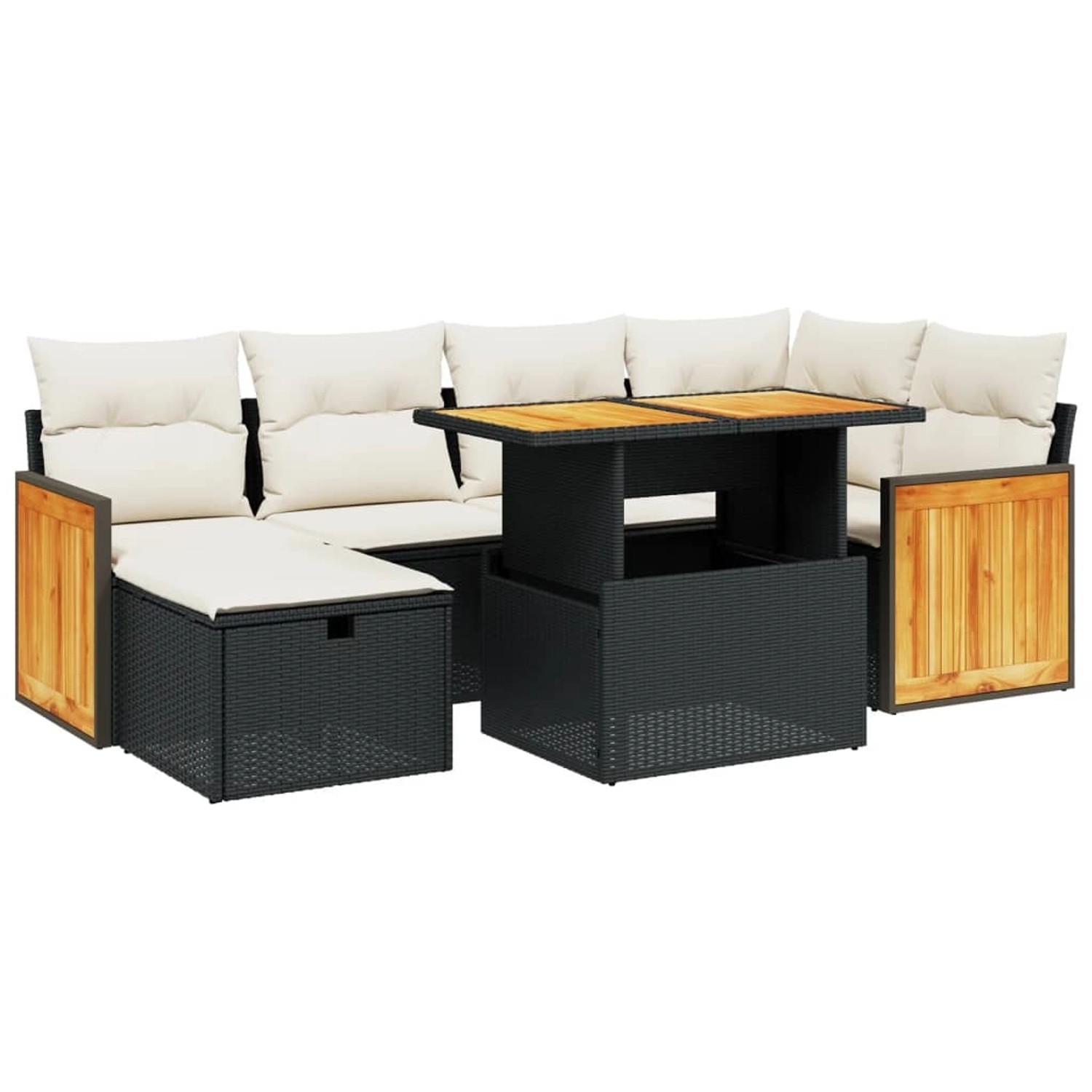 vidaXL 7-Tlg Garten-Sofagarnitur mit Kissen Schwarz Poly Rattan 3276248 günstig online kaufen