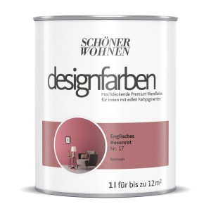 Schöner Wohnen Designfarbe Englisches Rosenrot, 1 Liter Dose, matte Wandfarbe.