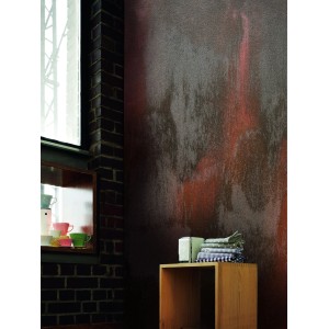 Wandgestaltung mit Alpina Farbrezepte Rost-Optik Effektfarbe in Braun- und Rostorange-Tönen.