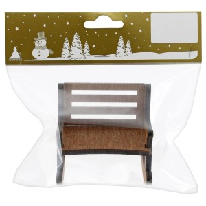 Kleine braune Deko-Schaukelbank aus Holz, 7x6x7 cm, für Weihnachtsdekoration.