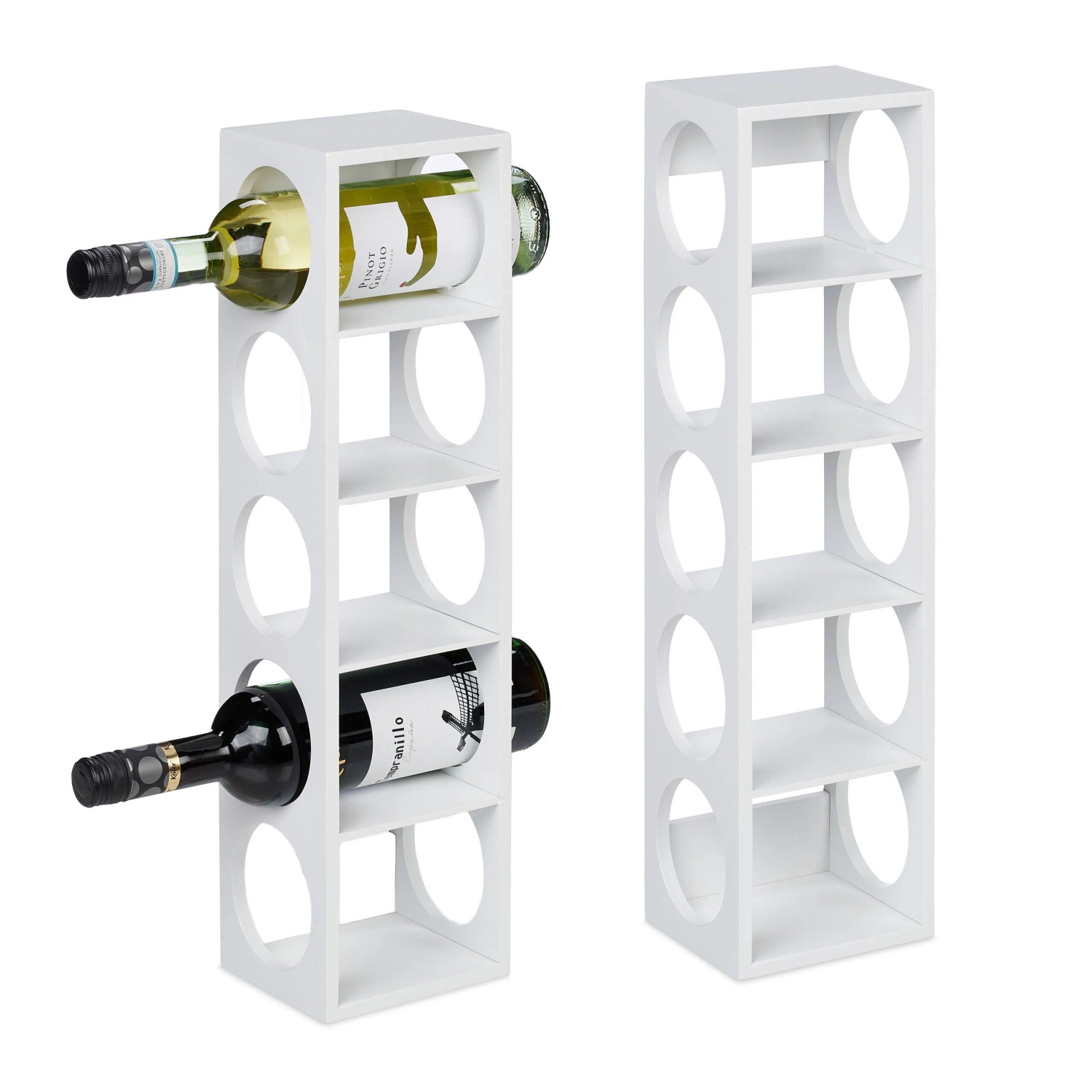 Relaxdays Weinregal Bambus Weiß 2er Set für 5 Flaschen 53 cm x 14 cm x 12 cm