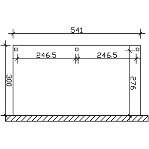 Technische Zeichnung des weißen Skan Holz Carport Vogtland (300x541cm) mit Maßangaben.