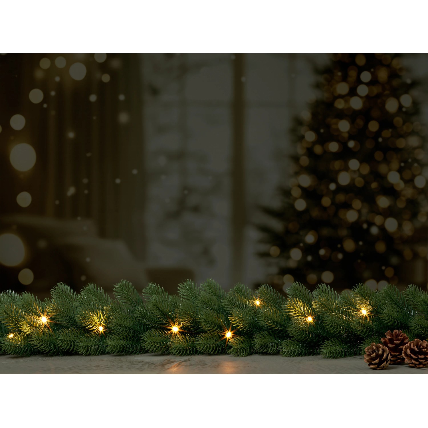 Künstliche Tannengirlande Nagano mit 30 warmweißen LEDs für festliche Deko im Innenbereich.