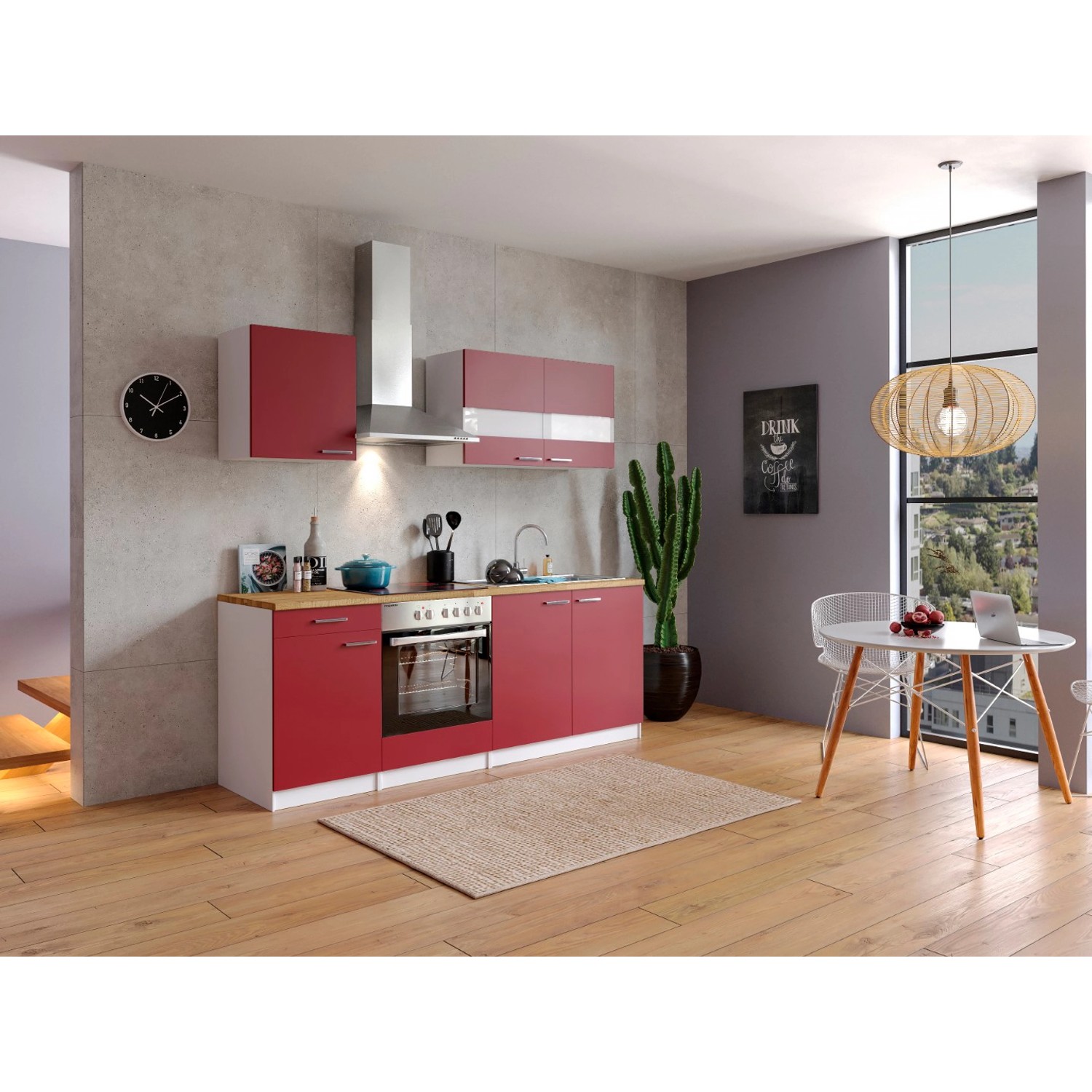 Respekta Küchenzeile/Küchenblock KB210WRC 210 cm Rot-Weiß