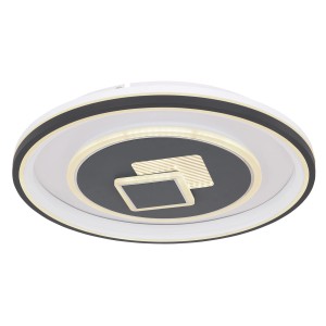 Moderne LED-Deckenleuchte Sundi, weiß und graphit, Ø 50 cm, dimmbar mit Fernbedienung.
