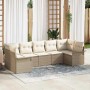 Beiges 7-teiliges vidaXL Garten-Sofa-Set aus Poly Rattan mit Kissen.