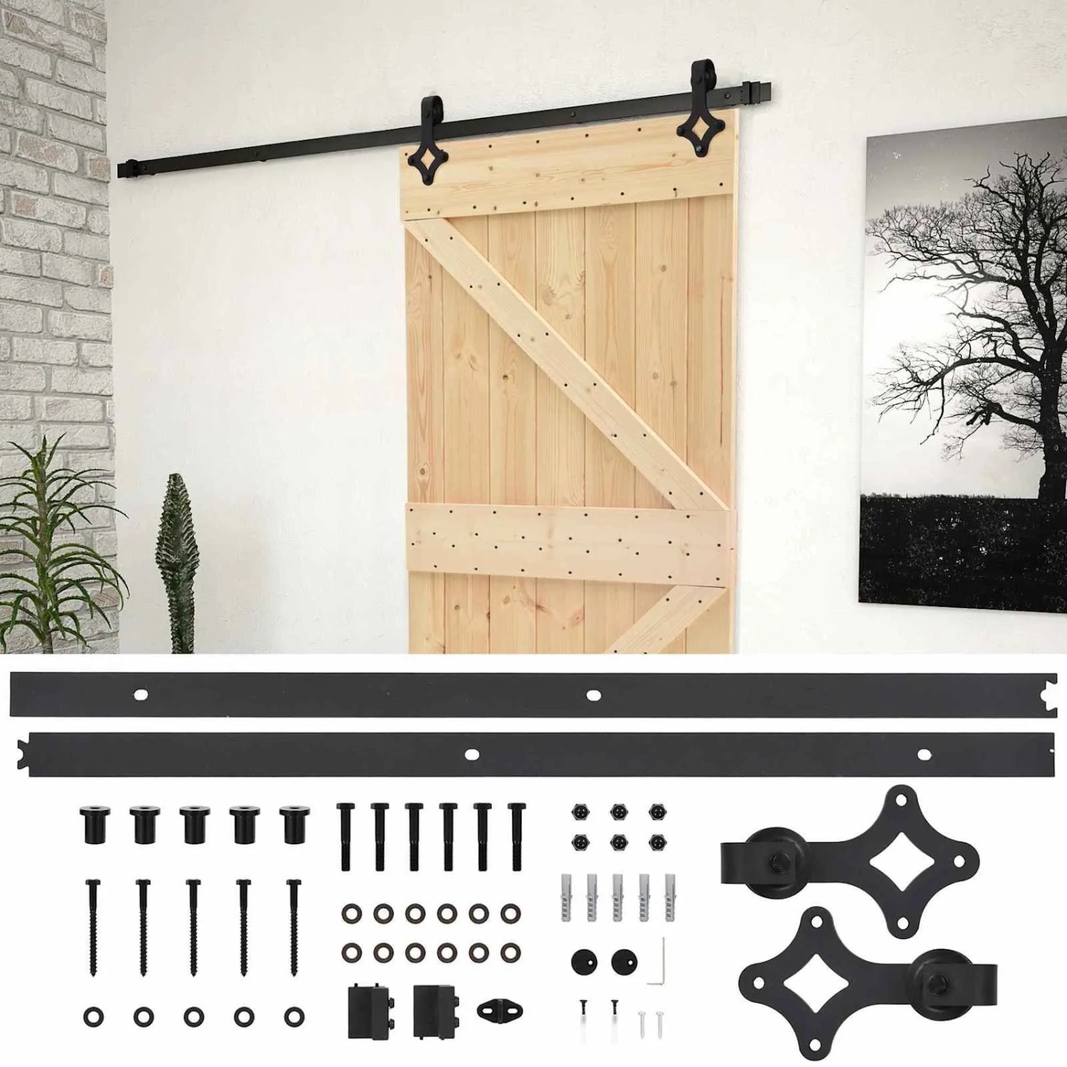 vidaXL Schiebetür Natur und Schwarz 100 x 210 cm 3444866