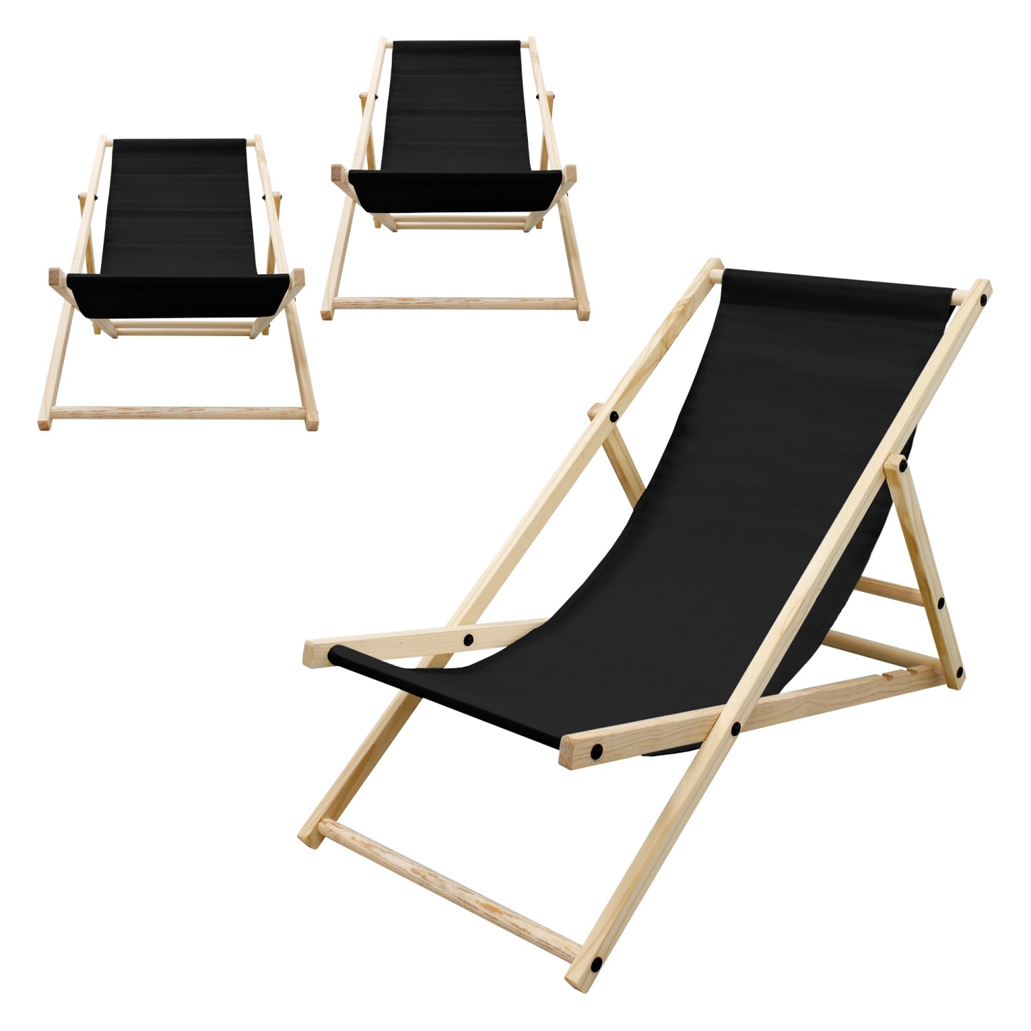 ECD Germany 3Er Set Liegestuhl Klappbar Schwarz Holz 3 Positionen bis 120 k günstig online kaufen
