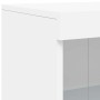 Detailansicht: Weißer vidaXL Beistellschrank/Büroschrank mit Glasablage und LED-Beleuchtung.
