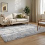 Vercai Rugs Teppich Script Blüten Beige Blau 160x230cm. Rutschfester Chenille-Teppich mit blauen Blüten im Wohnzimmer.