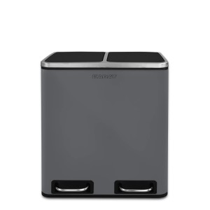 Dunkelgrauer Karat Mülleimer Felix mit 2 Fächern (je 30L) und Trennsystem aus Edelstahl.