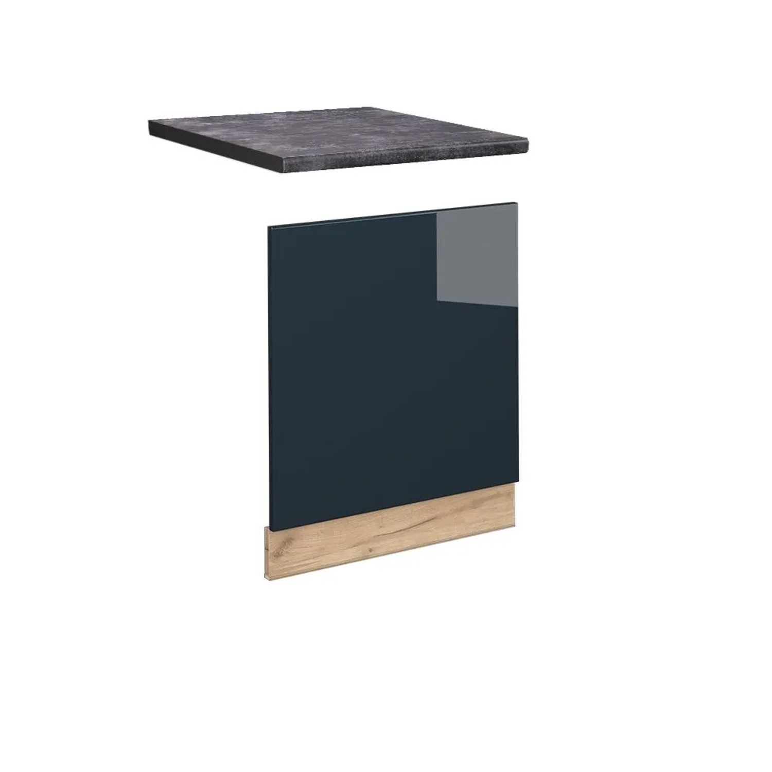 Vicco Frontblende Fame-Line Geschirrspüler Fronttür DunkelBlau Hochglanz 60 cm AP Anthrazit mit Goldkraft Eiche Korpus
