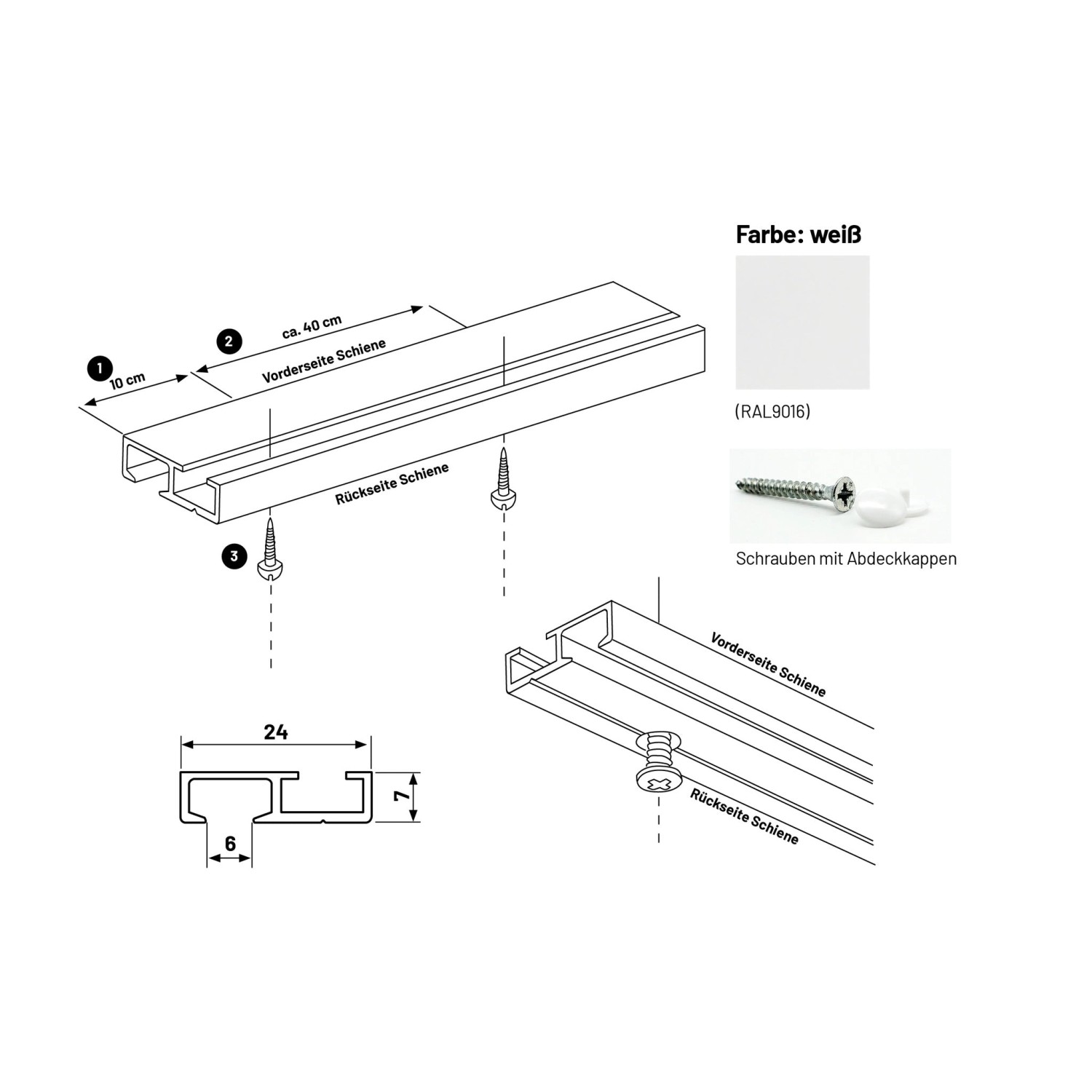 Deco-Raum Gardinenschiene nach Maß 1-Lauf Deckenmontage Minimal Weiß 400cm_2