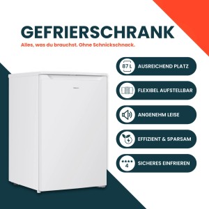 Weißer homeX Gefrierschrank, kompakter Tiefkühlschrank mit 87L Nutzinhalt, freistehend.