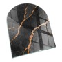 Halbkreisförmige Funkenschutzplatte aus Glas mit Marmor-Optik für Kaminöfen, 80x70 cm.