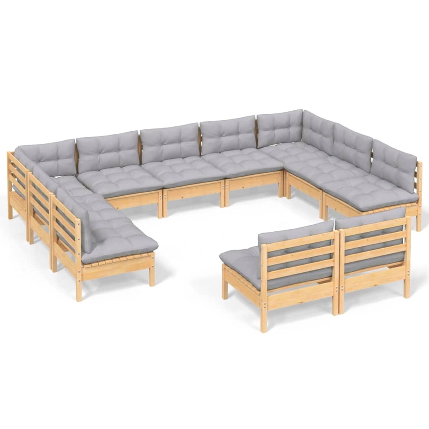 vidaXL 11-Tlg Garten-Lounge-Set mit Grauen Kissen Kiefer Massivholz 3097210 günstig online kaufen