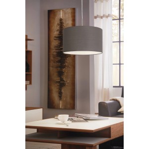 Moderne Eglo Hängeleuchte Pasteri, anthrazit-brauner Stoffschirm, Ø 38 cm, für E27 Leuchtmittel bis 60W.
