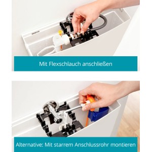 Calmwaters Anschluss-Set für Spülkasten mit rückseitigem Zulauf, Montage mit Flexschlauch und starrem Rohr.