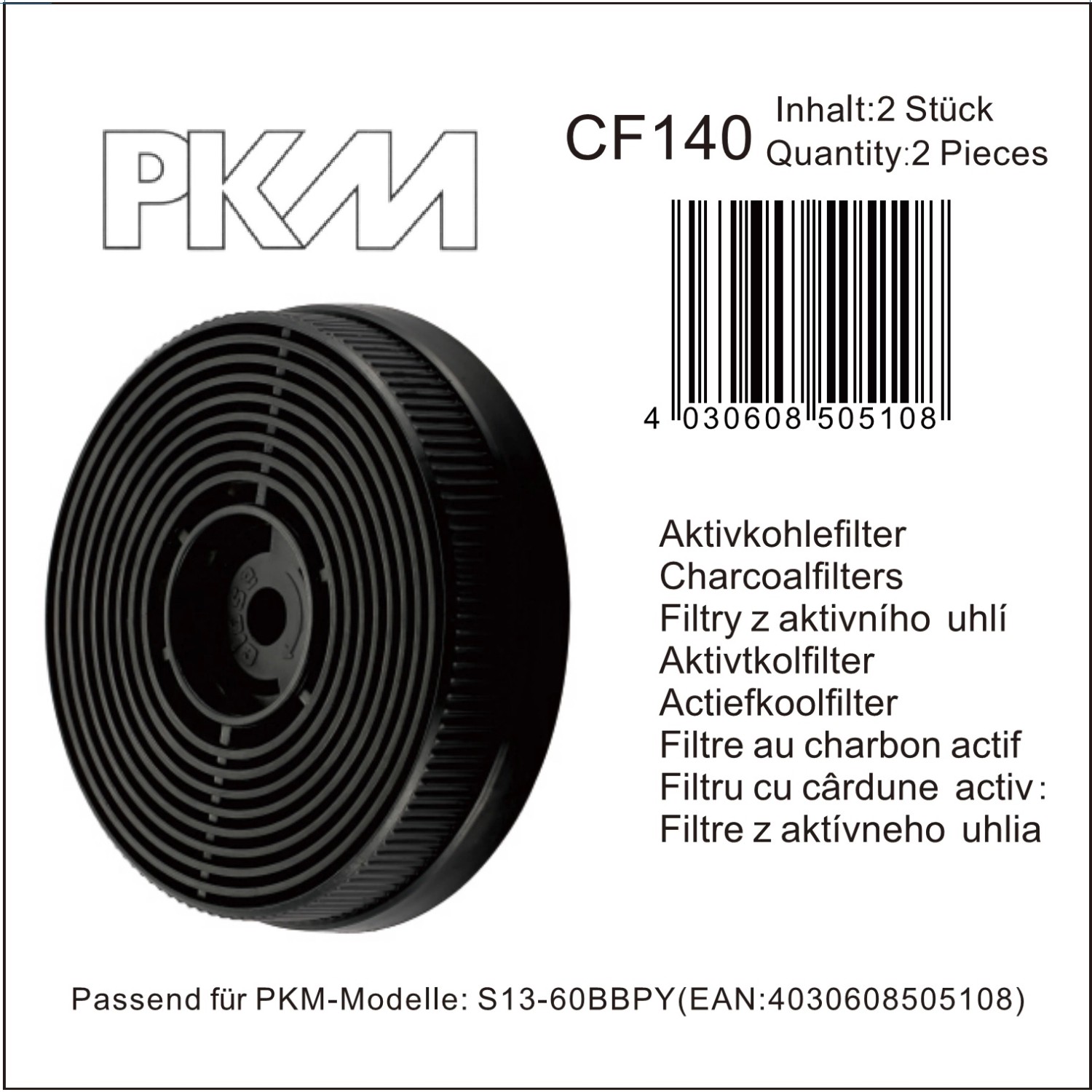 PKM Kohlefilter CF 140 für Dunstabzugshauben, rund, schwarz.