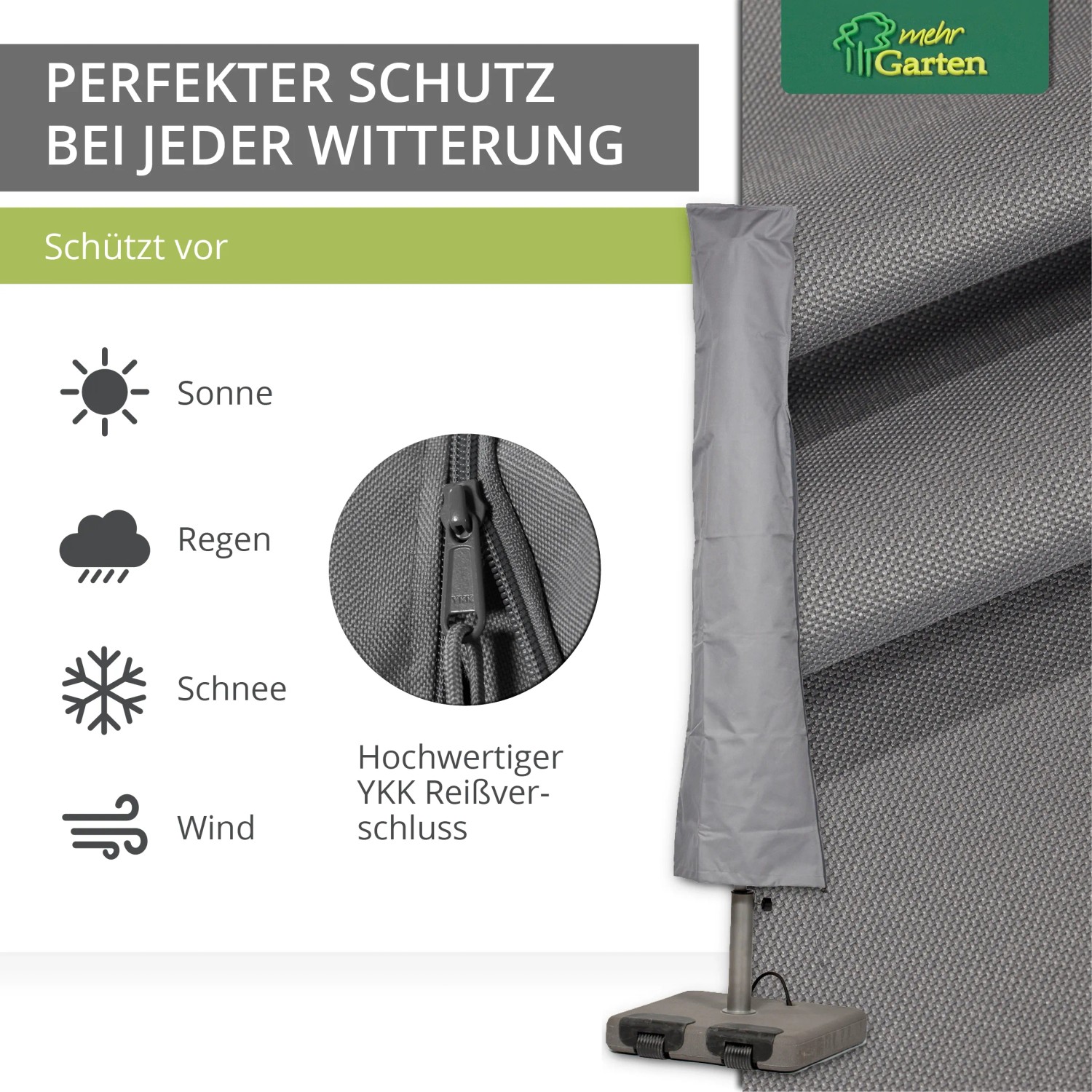 Graue Mehr Garten Sonnenschirmhülle für Schirme bis Ø 450 cm oder 320x320 cm.