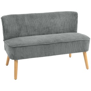 Graues 2-Sitzer Sofa von HOMCOM mit Cordbezug und Holzfüßen.