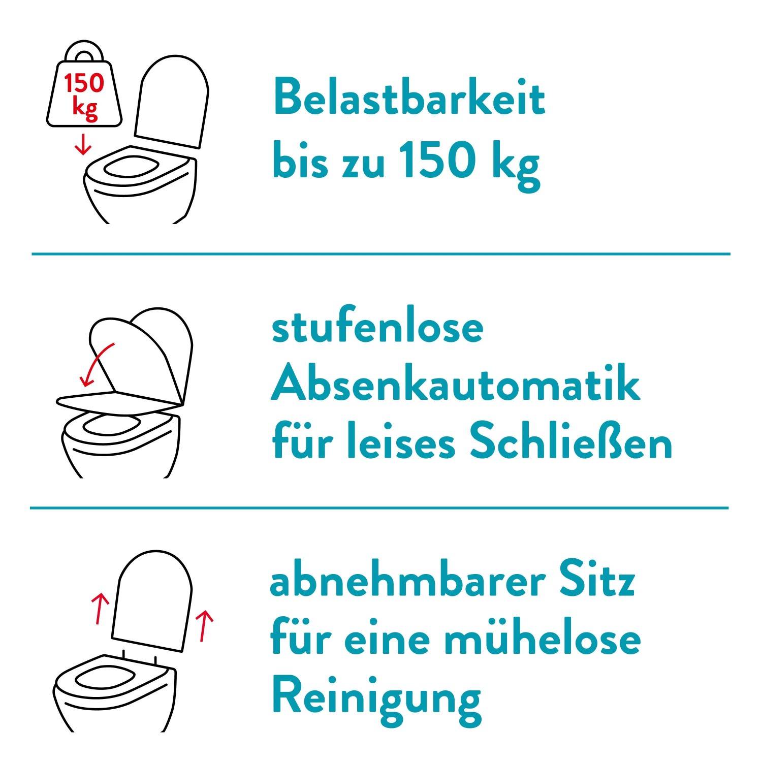 baliv WC-Sitz Filton: 150 kg Belastbarkeit, Absenkautomatik für leises Schließen, abnehmbar zur Reinigung.