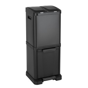 Svita 3xcombo Mülleimer, 32L, schwarz, mit 3 Fächern zur Mülltrennung. Praktisches Abfallsystem.