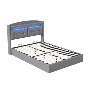 PXloue Doppelbett 140X200cm Polsterbett in Grau mit Stauraum und LED&USB Grau