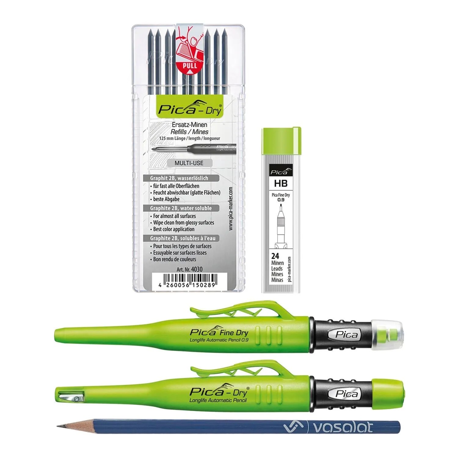 vasalat Set Pica Fine Dry 0.9 & Pica Dry Marker-Set mit Ersatzminen 2B & HB
