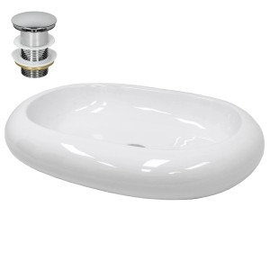 Weißes ECD Germany Handwaschbecken, 350x120mm, Keramik, mit Ablaufgarnitur.