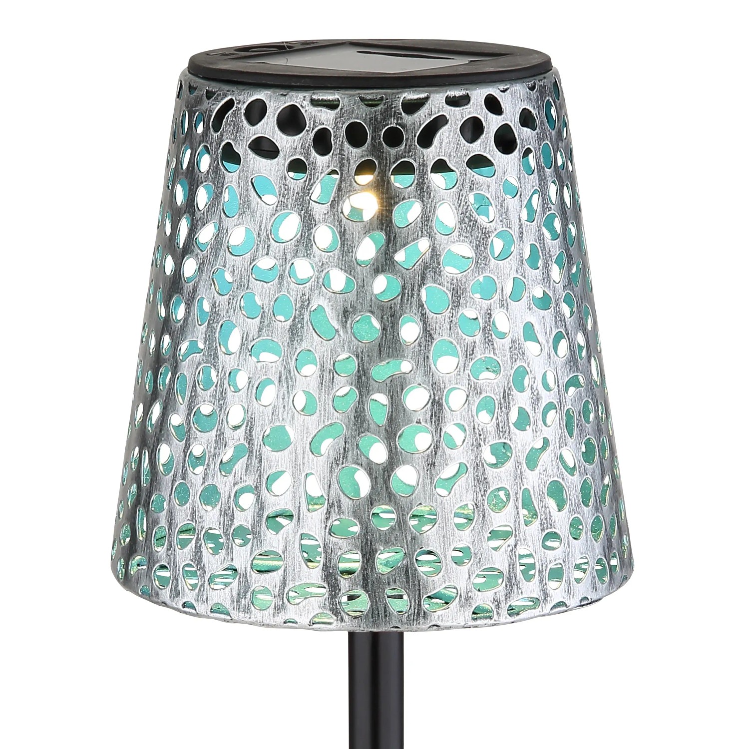 Globo Solarleuchte aus Metall, 70 cm, silber matt mit Dekorstanzungen für den Außenbereich.