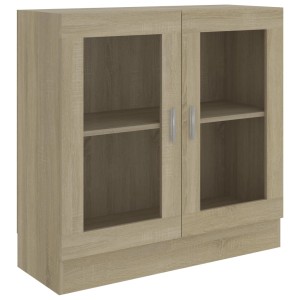VidaXL Vitrinenschrank Sonoma Eiche, Holzwerkstoff, mit Glastüren und zwei Fächern.