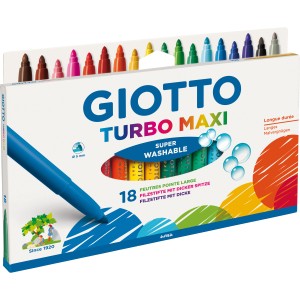 Giotto Turbo Maxi Fasermaler, 18 Stifte mit dicker Spitze in verschiedenen Farben.