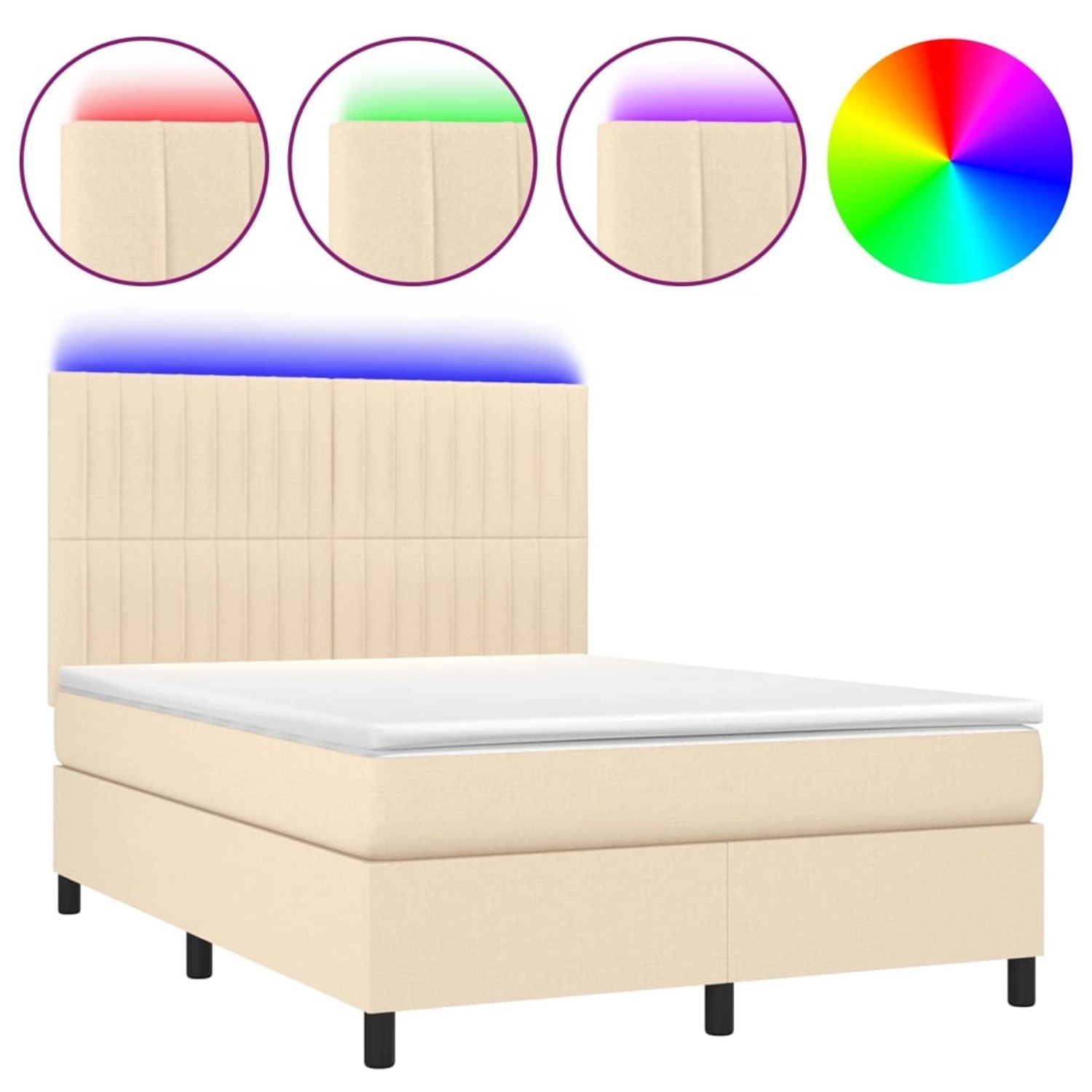 vidaXL Boxspringbett mit Matratze & LED Creme 140x190 cm Stoff 3135034 günstig online kaufen