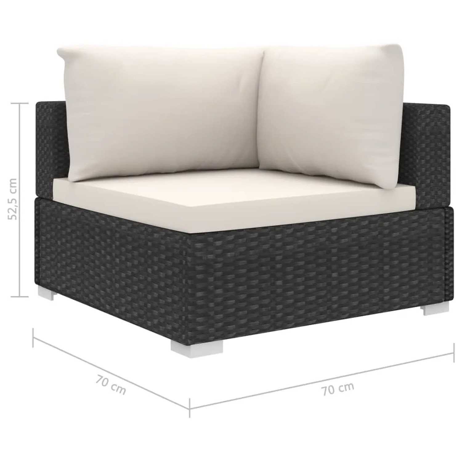 vidaXL Garten-Lounge-Eckteil, schwarzes Polyrattan mit cremeweißen Auflagen.