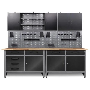 Werkstatt Set Holge/Wernerr 240 cm mit Werkbank, Schränken und Lochwand für Werkzeug.