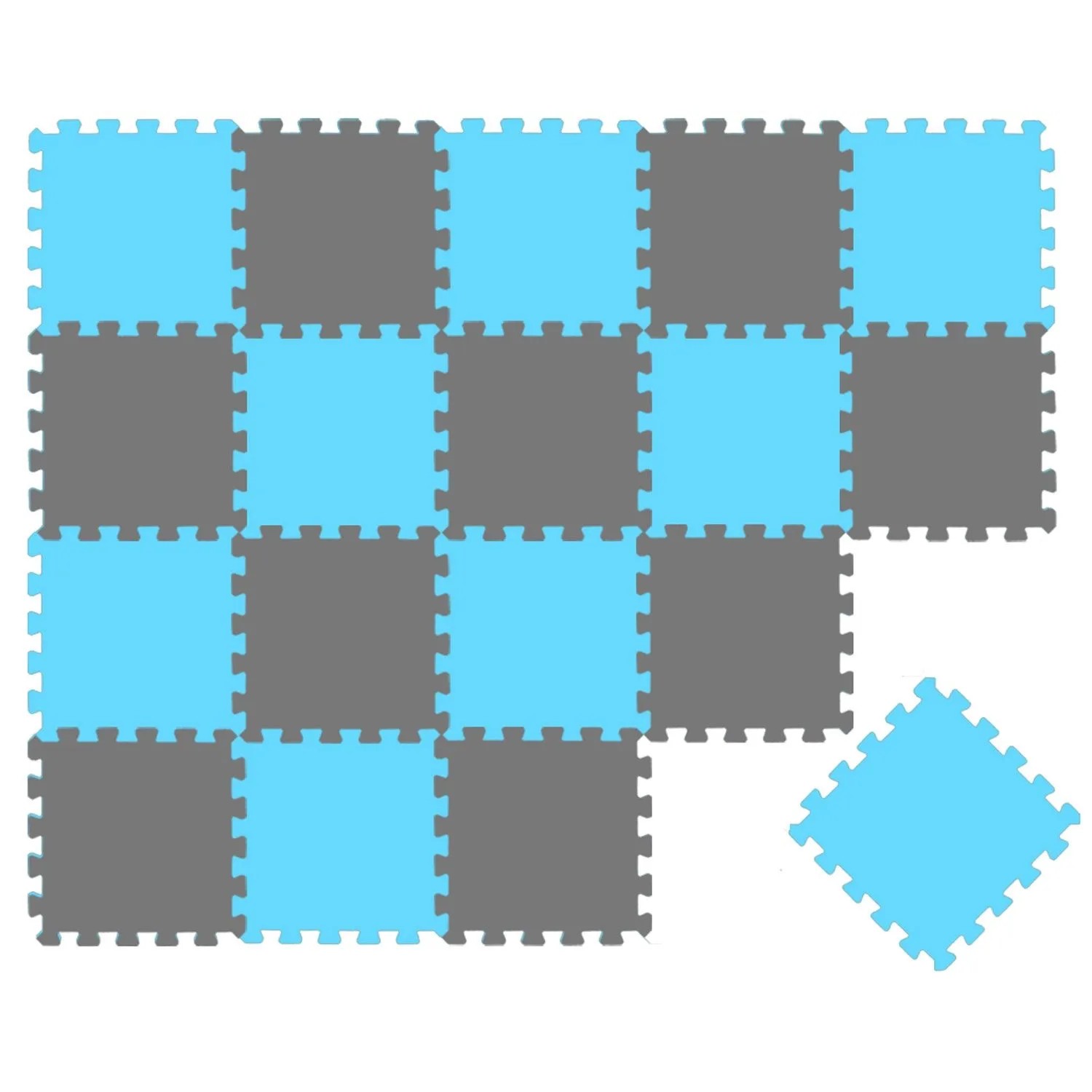 LittleTom Baby & Kinder Puzzlematte 30 x 30 cm 18 Stück Grau & Hellblau