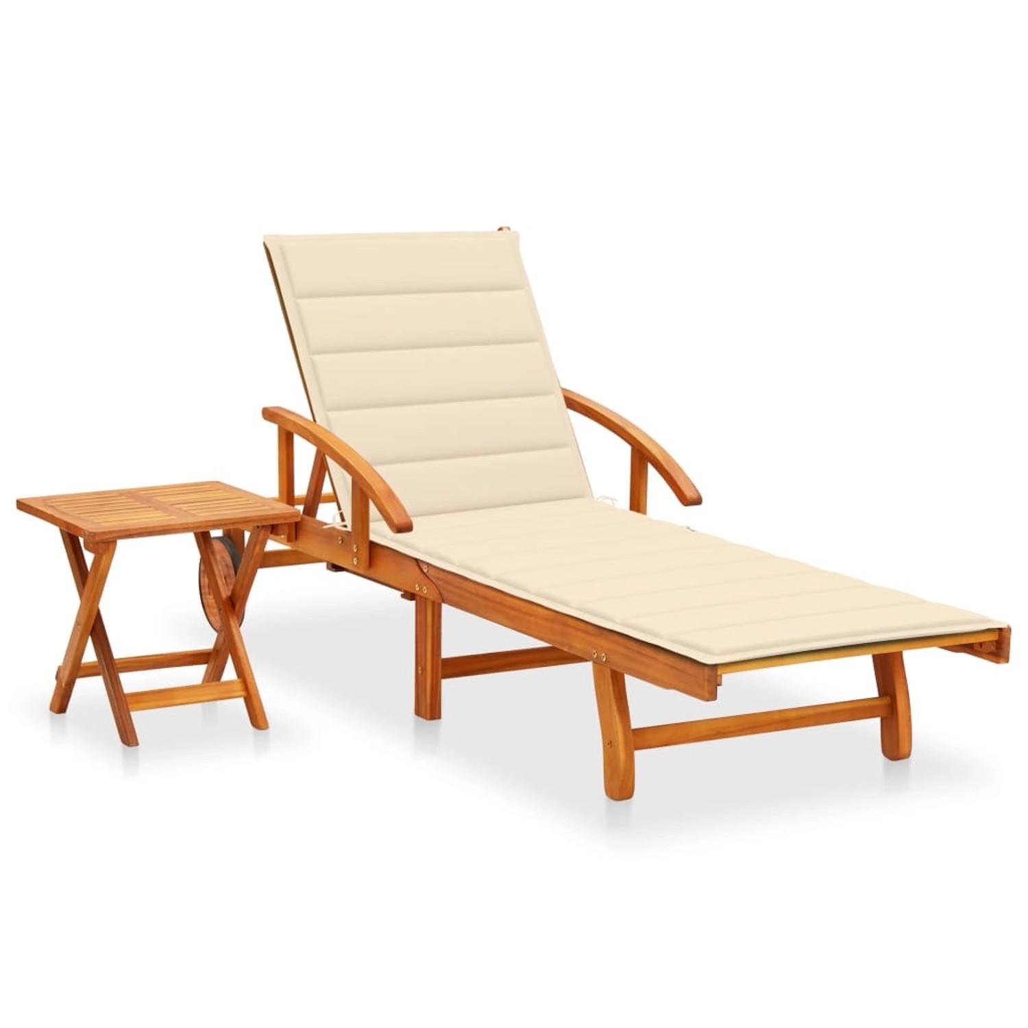 vidaXL Sonnenliege mit Tisch und Auflage Akazie Massivholz Polsterfarbe  Cremeweiß
