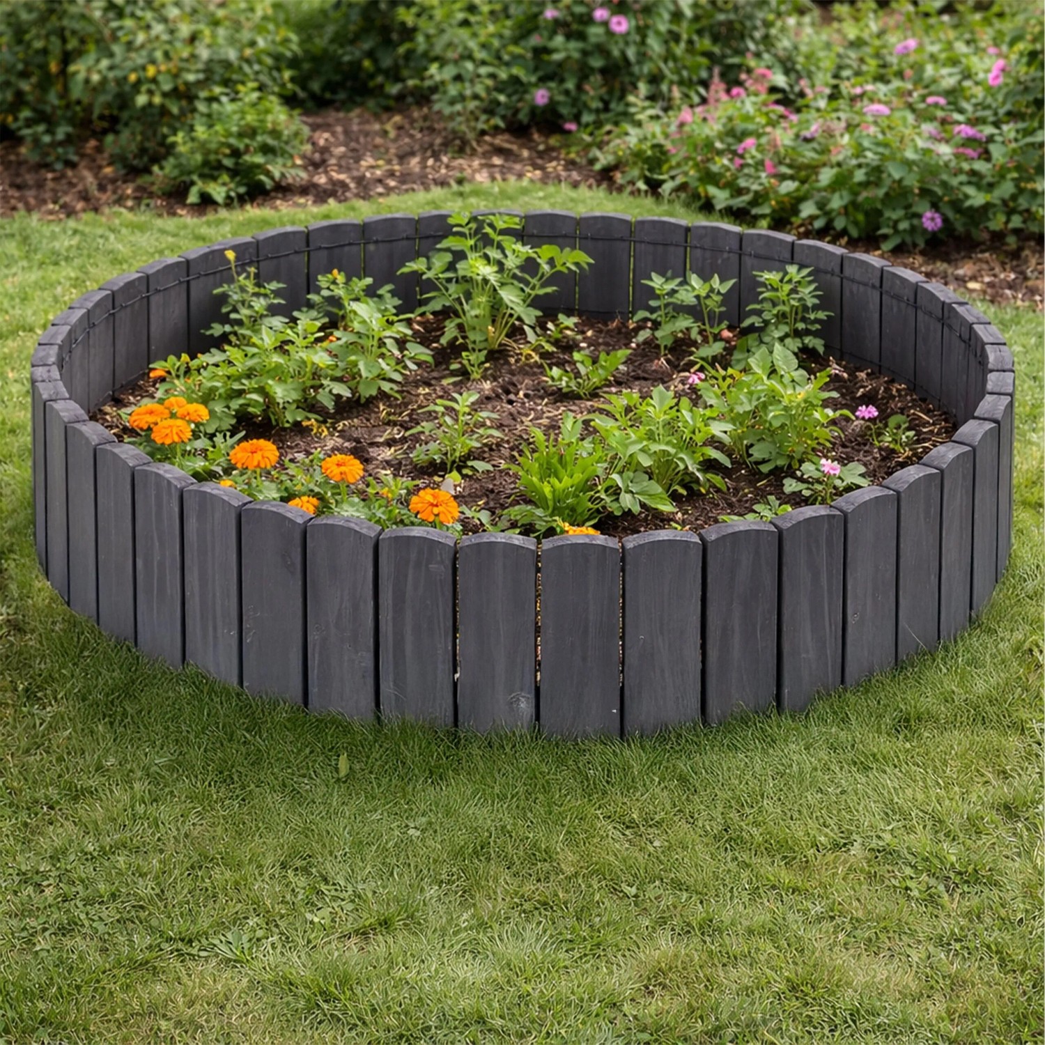 Relaxdays Beeteinfassung Tannenholz Dunkelgrau Flexibel 200 cm x 20 cm_5
