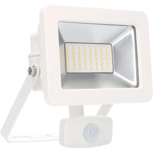 Weißer LED-Außenstrahler mit Sensor, 30W, 4000K, IP44. Ideal für Haus, Garten und Hof.