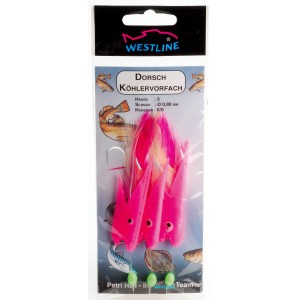 Westline Dorsch-/Köhlervorfach rot mit 3 Haken (Größe 6/0) zum Angeln.