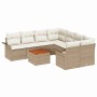 Beiges 9-teiliges Garten-Sofa-Set aus Poly Rattan mit Tisch, modulare Gartenmöbel.
