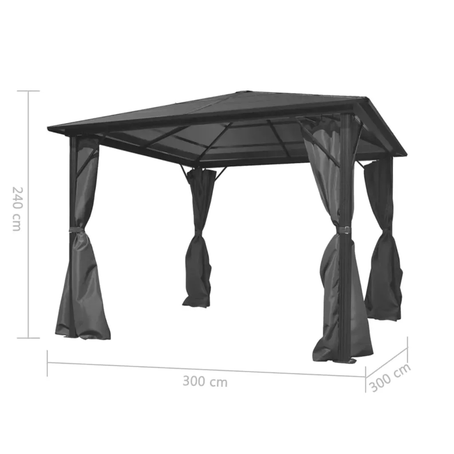 Anthrazitfarbener vidaXL Pavillon 300x300 cm mit Vorhängen für Garten & Terrasse.