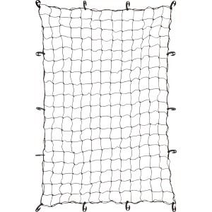 Schwarzes Ladungssicherungsnetz 1,5 x 2,2 m mit Haken zur Gepäcksicherung im Auto.