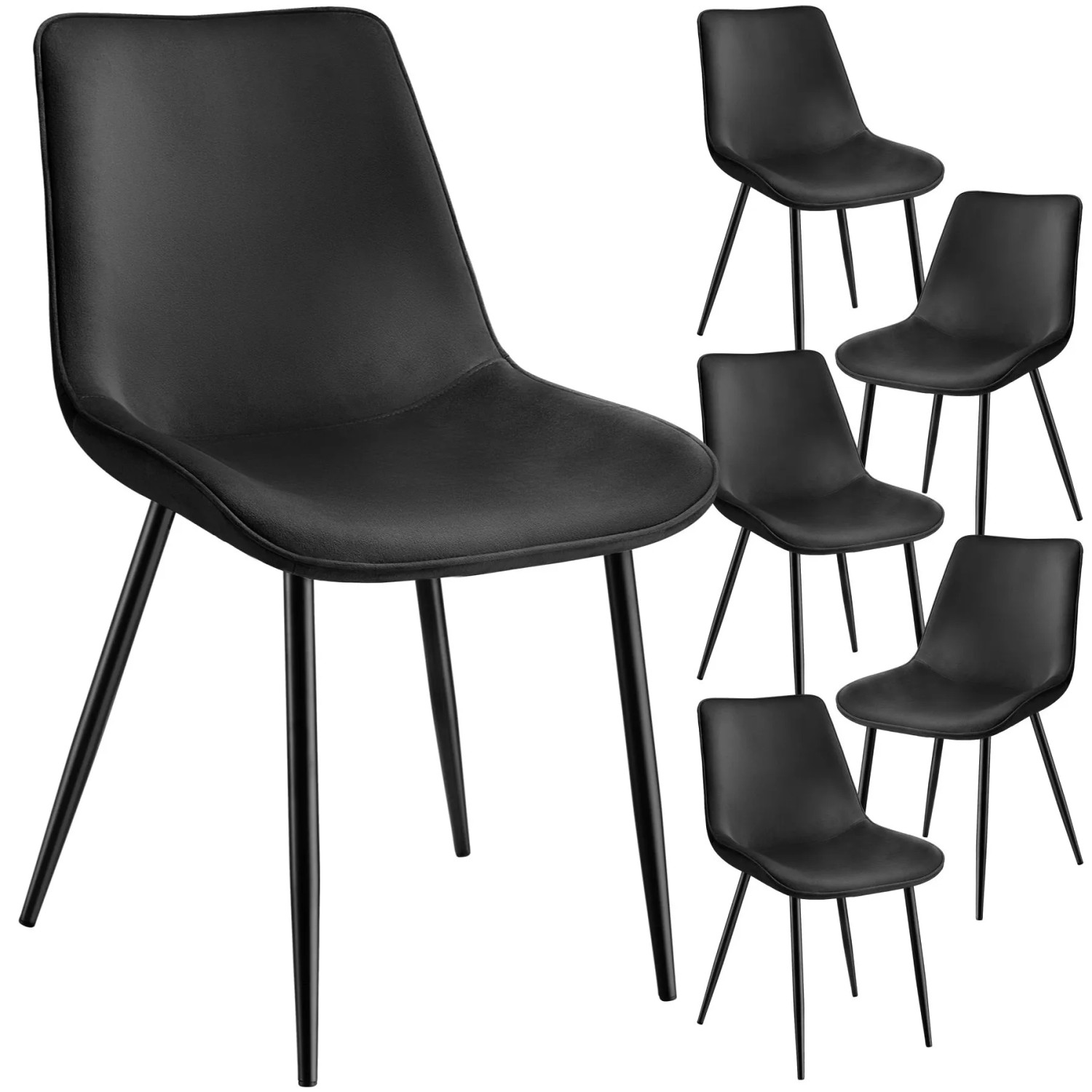 Tectake Set Stuhl Monroe Gepolstert  In Samtoptik Ergonomische Sitzschale 6Er Set 59 x 48 x 82 50 cm Schwarz